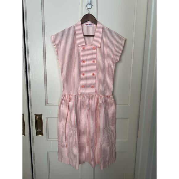Hang Ten Dresses & Skirts - Vintage Hang Ten Striped Button Shift Dress Womens Size 12 Orange White Beachy